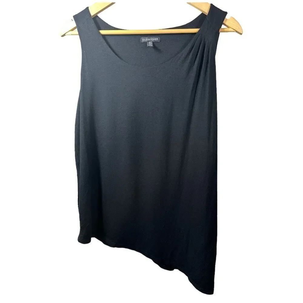 EILEEN FISHER Women's Asymmetrical Pleated Shoulder Tank Top Black Size Medium